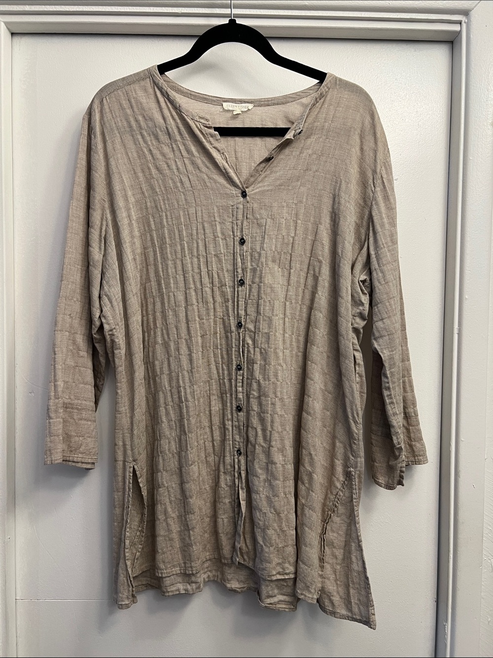 Eileen Fisher Lightweight Button-Front Tunic in Taupe Size Large